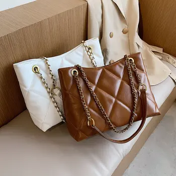 

Elegant Quilted Chain Bucket Bags For Women High Capacity Women Shoulder Bag Luxury Designer PU Leather Women's Handbags Purse