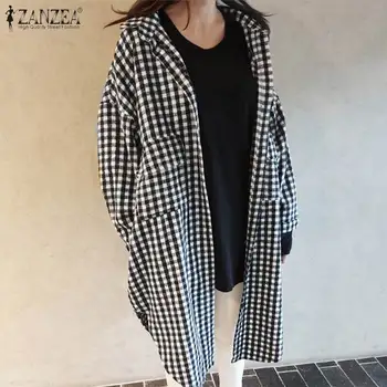 

Spring Casual Long Shirts Vestidos ZANZEA Women Long Sleeve Tunic Tops Vintage Check Plaid Blouse Female Blusas Chemise Mujer