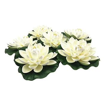 

6Pcs Artificial Floating Foam Lotus Flowers,With Water Lily Pad Ornaments,Ivory White,Perfect for Patio Koi Pond Pool Aquarium H