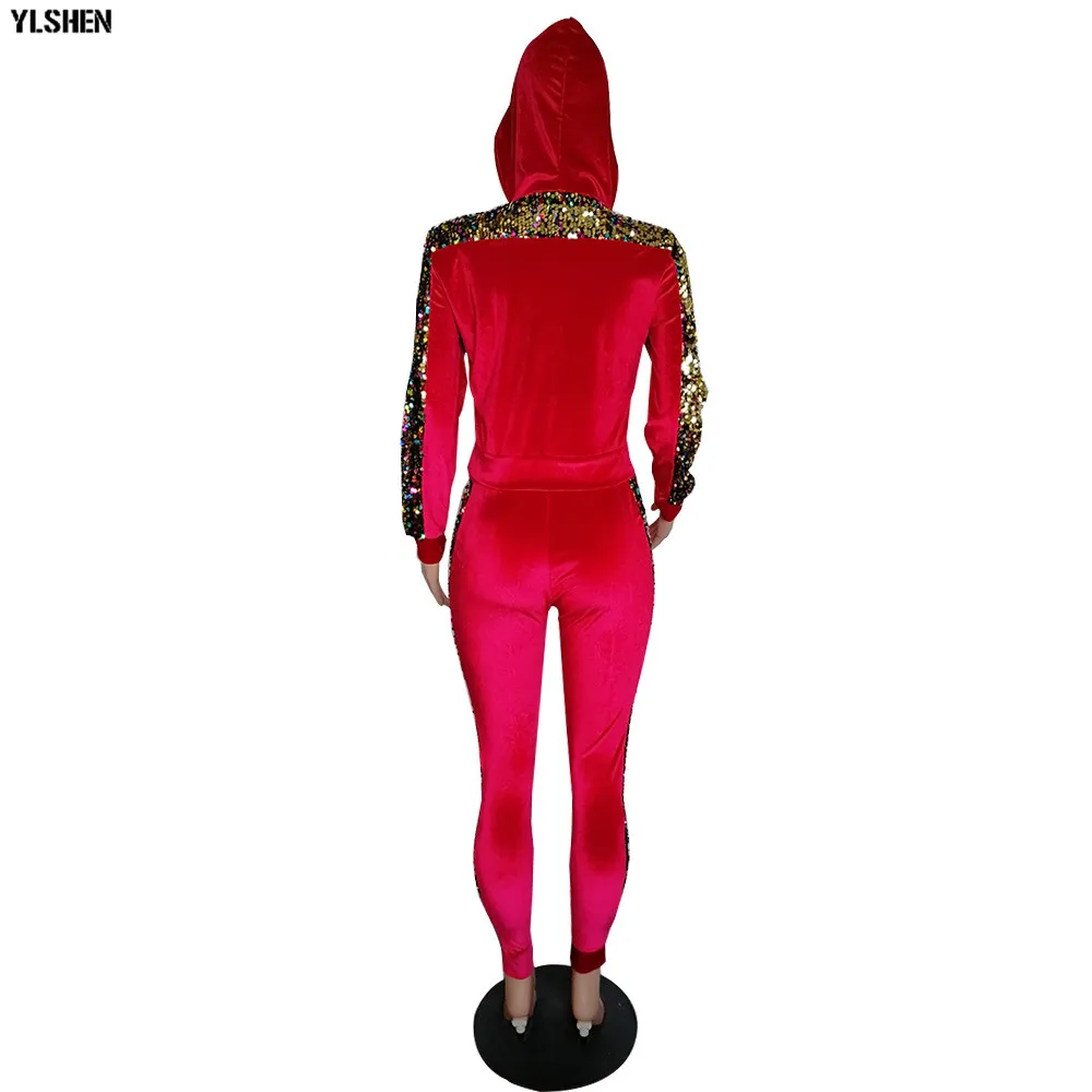 2 Two Piece Set Velvet Tracksuit Women Sexy Sequins Jogging Femme Plus Size Long Sleeve Tops +Pants Sweat Suits Matching Sets 22
