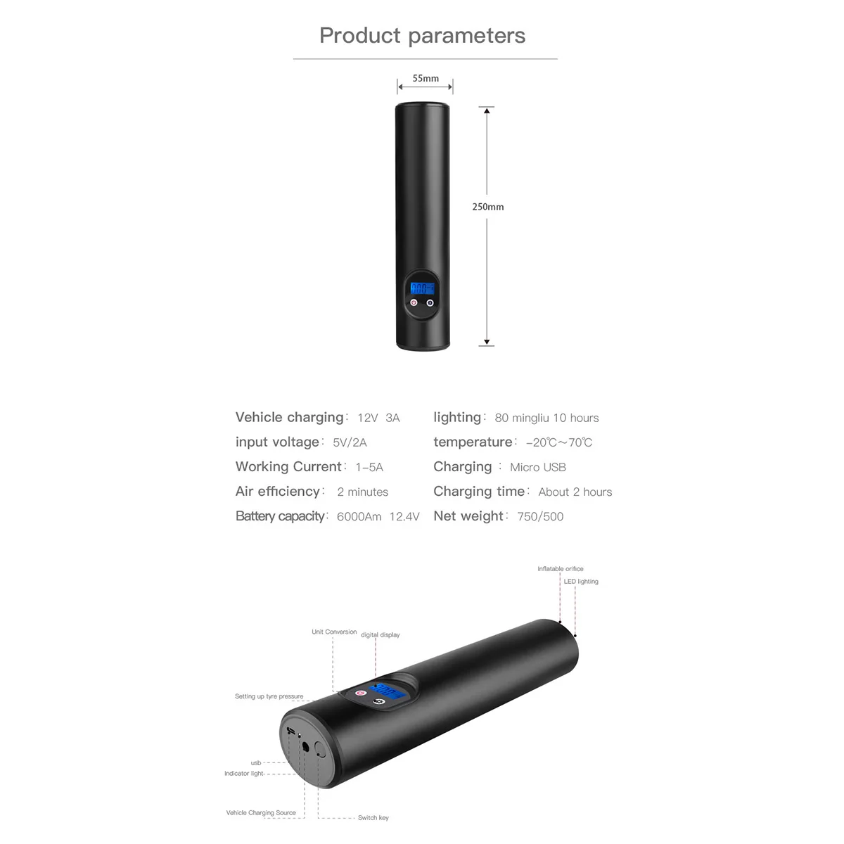 150 фунтов/кв. дюйм 6000 мАч USB интерфейс портативный воздушный компрессор надувной насос с ЖК-дисплеем для автомобильных велосипедов шины Мячи плавательный круг