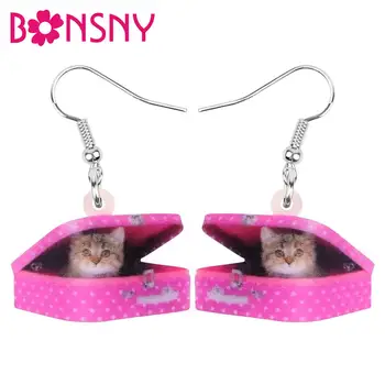 

Bonsny Acrylic Valentine's Day Sweet Cat Kitten Box Earrings Drop Dangle Jewelry For Women Girls Teen Lover Charm Gift Accessory