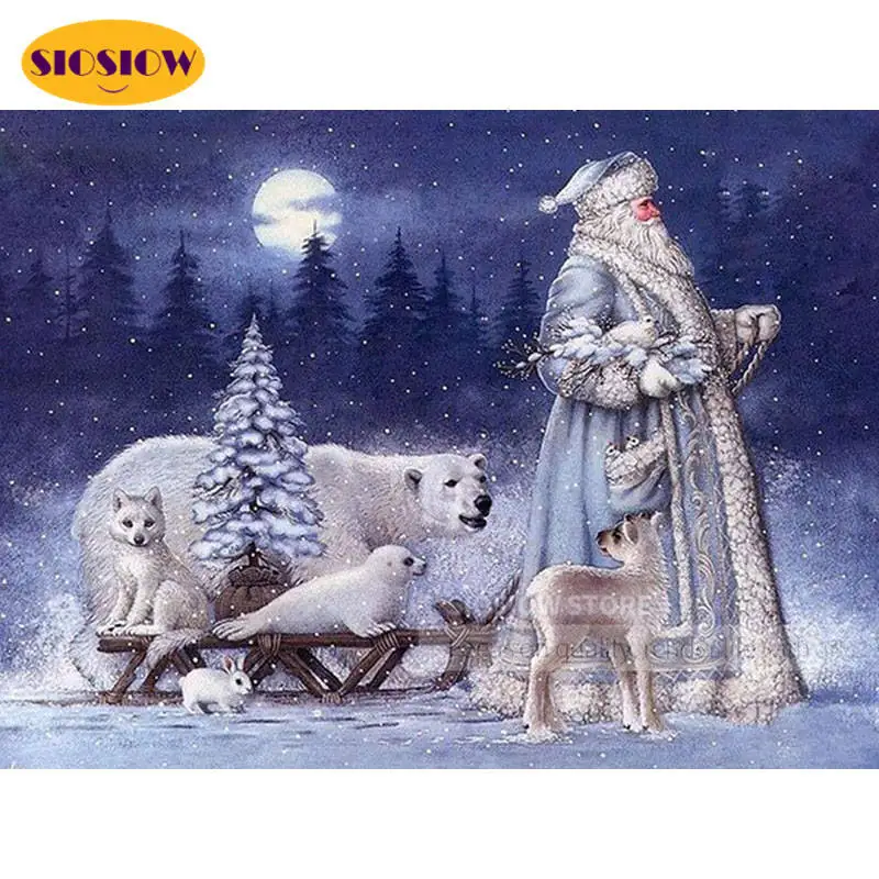 SIOSIOW 5D DIY Diamond Painting Bear Old Man Snow Scenery Embroidery Full Set Cross Stitch Mosaic Winter Christmas Gift | Дом и сад