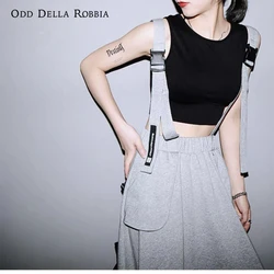 Odddellarobbia verão nova moda saia suspender cor sólida elástico cintura tornozelo saia funcional fivela streetwear feminino 1434
