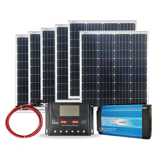 1500W Complete Solar Panel Kit with Controller & Inverter Home 110V Grid  System