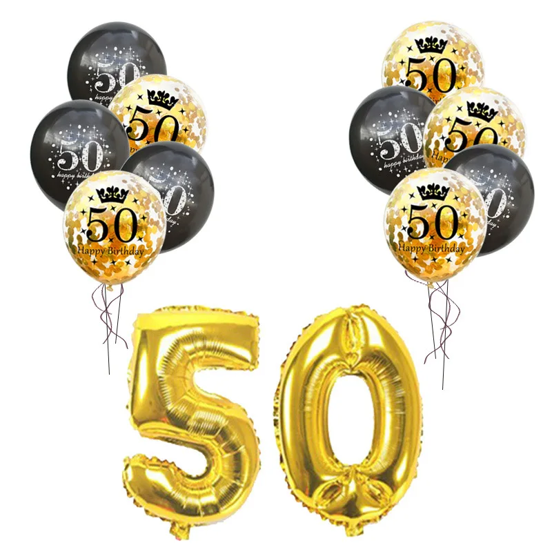 thumbnail image 1 of Globos de cumpleaños de 30, 40, 50 y 60 años, decoraciones para fiestas de cumpleaños número 30, globos dorados y negros para adultos, suministros para fiestas de cumpleaños, 1 of 5