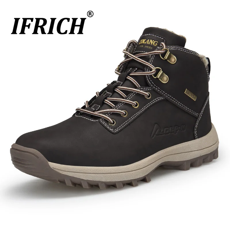

Women Men Winter Hiking Shoes Outdoor Trekking Boots With Fur Plus Size 36-48 Mountain Climbing Boots Leather Hunting Sneakers