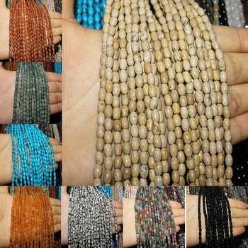 

4*6mm Natural Stone Crystal Veins Colorful Egg-shaped Rice Loose Beads for Women Jewelry Making DIY Necklace Bracelet Parts 15''