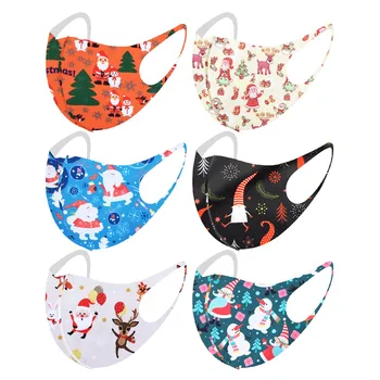 

6pc Children's Mouth Cover Mask Washable Reusable Face Mask Breathable Protective Mascarillas Christmas Print Cycling Masks