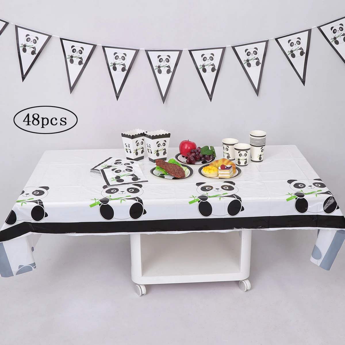 

48pcs Disposable Tableware For Parties Cute Panda Popcorn Box Party Favors Paper Plates Tablecloth Paper Cups Baby Shower Napkin