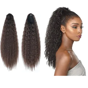 

Hywamply 22"100g Synthetic Drawstring Instant Pony Hair Extension Blonde Brown French Wave Ponytail for Women Updo Bun Hairpiece