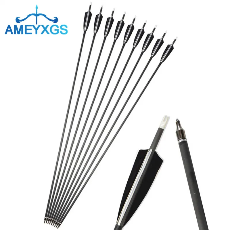 6/12pcs Archery Hunting Arrows Turkey Feather Spine 500 Carbon Shaft Target Bow