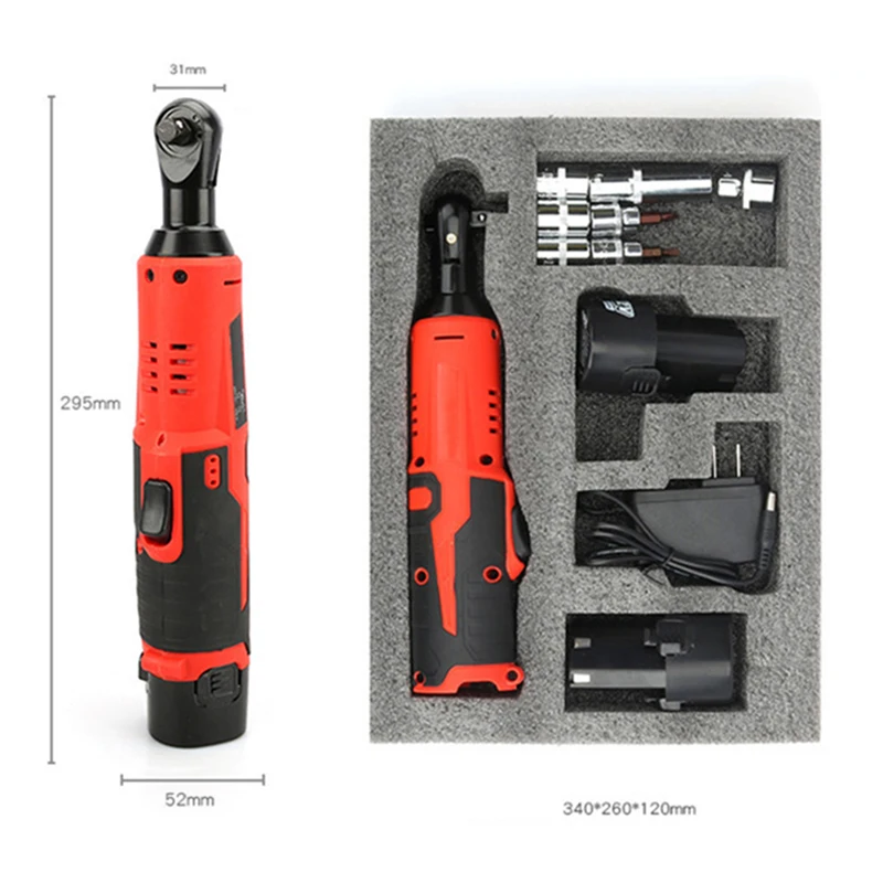 

11 Pcs/Set 12V 3/8 Inches Electric Rechargable Ratchet Wrench Lithium Battery Tool 90 Degree Angle Wrench+Power Supply+Charger