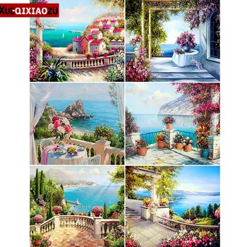 

Full Diamond DIY Diamond Embroidery Sea View Villa Cross Stitch Kit Landscape Handmade Crafts Home Decoration 2020 New Products