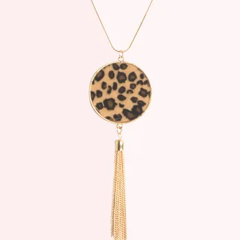 

ZWPON Long Sweater Chain Round Animal Print Leopard Pendant Necklace Women Morocco Oval Cheetah Tassel Necklace JewelryWholesale