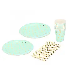 Одноразовая посуда набор одноразовые точки печати бумажная тарелка чашка соломы День рождения Свадьба вечеринок