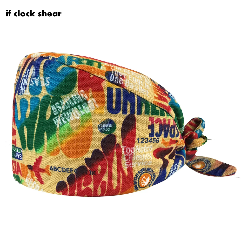 

Unisex cotton adjustable Scrub hat beauty salon lab pet shop Scrub Cap Health worker beautician hat Digital printing Scrubs hats