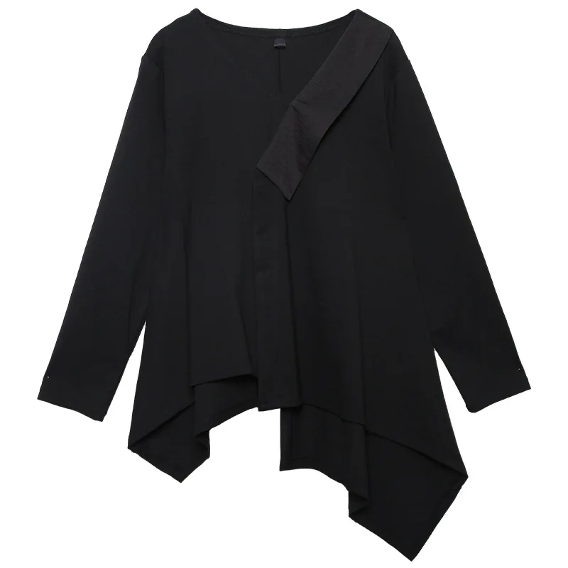 Черный Ins Hot Asymmetric Tops Korean Ladie Tops Womens Korean Long T Shirts Harajuku Streetwear Female Oversized Tshirts SA420S30 - Цвет: Черный