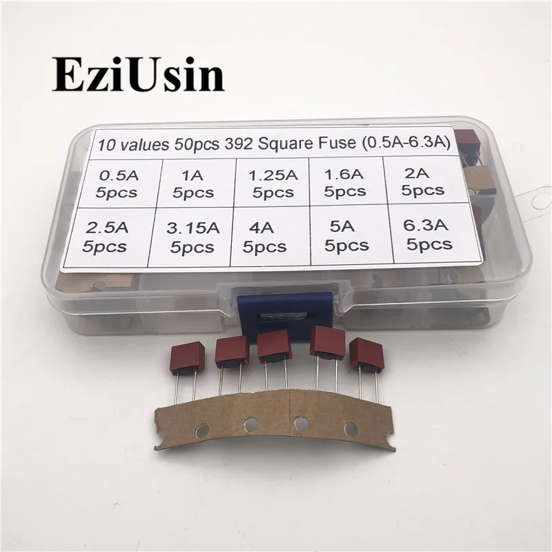 

10values 50pcs Square Plastic Fuse 392 0.5A 500mA 1A 1.25A 1.6A 2A 2.5A 3.15A 4A 5A 6.3A / 250V for LCD TV Power Board Fuse Kit