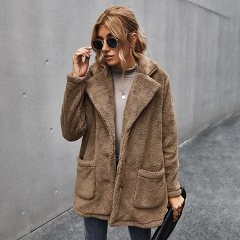 

2020 Female Autumn Winter Faux Fur Coat Fleece Long Sleece Cardigan Women Overcoat Plush Jacket Fashion Warm Outwear