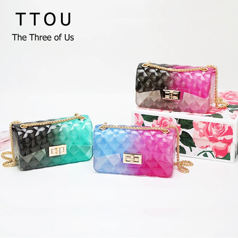

TTOU Clear Transparent PVC Chain Jelly Bag Lady Handbag Candy Color Gradient Crossbody Bag For Women Mini Shoulder Bag Clutch