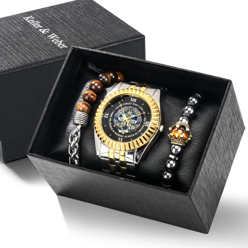 Men Watches 2021 Luxury Men's Fashion Casual Dress Watch Golden Stainless Steel Quartz Wristwatches Bracelet Gift Set for Men 1