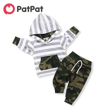 

PatPat 2020 New Spring and Autumn Striped Camo Print Hoodie and Pants Set for Baby Boy Clothing Sets