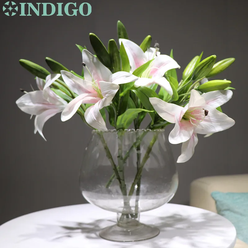 

INDIGO- 5pcs Real Touch Pink Lily Home Flower Artificial Flower Short Lily Wedding Flower Party High Quality Free Shipping