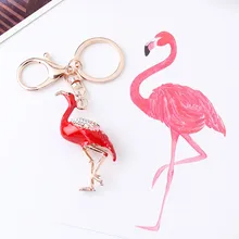 Металлический с искусственным бриллиантом стерео брелок в виде фламинго западный стиль масла падение искусственный алмаз милая маленькая птица автомобильный брелок Pend