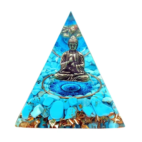 Buddha Statue Energy Generator Orgone Pyramid Amethyst Peridot Healing Crystal Reiki Chakra Orgonite Pyramid Meditation Tool