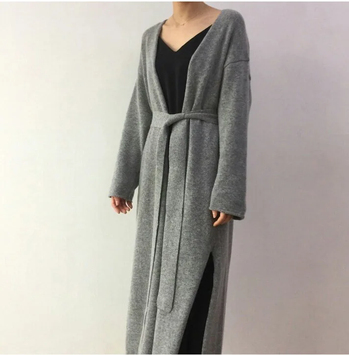 Autumn Winter Women's Cardigan Simple Belt Female New Fashion Long Coat Loose Type Wool Knitted Cardigan Female Outwear