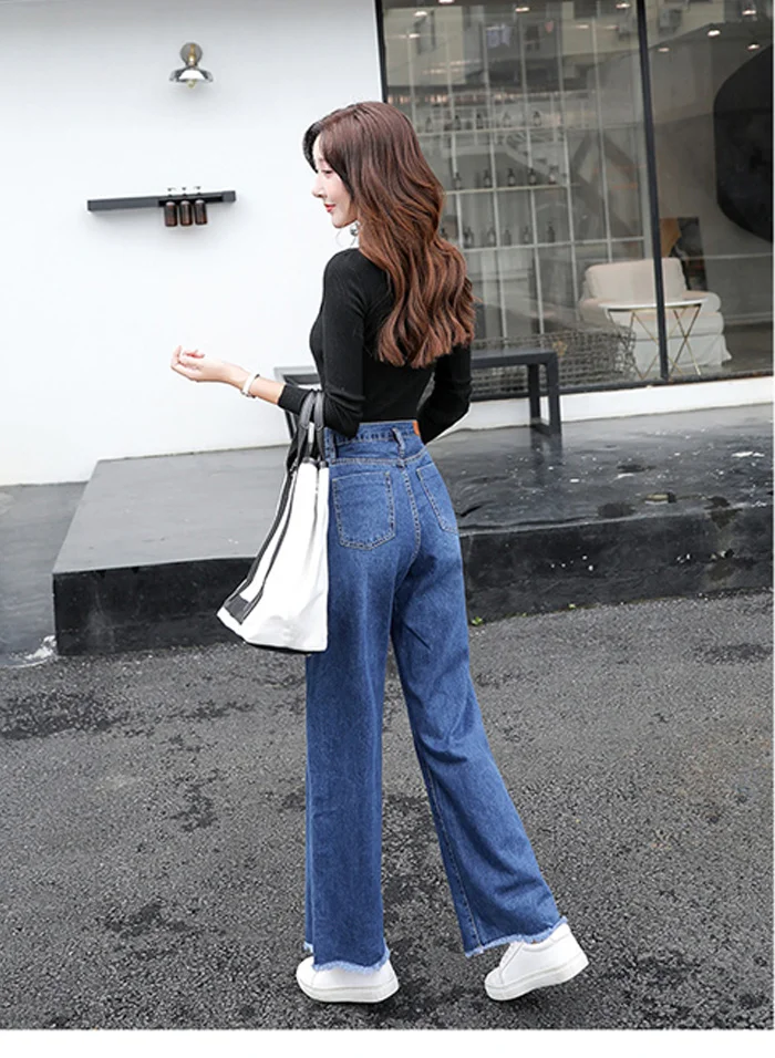 Loose Denim Blue Jeans Women Wide Leg Pant Female Long Trousers High Waist Chic Female Pants Mom Jeans Korean Style Stretch