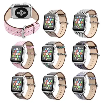 

Replacement Strap Wrist Band with Metal Adapter Compatible for Apple Watch Series5 4 3 2 1 Soft PU Leather Swallow Gird Pattern