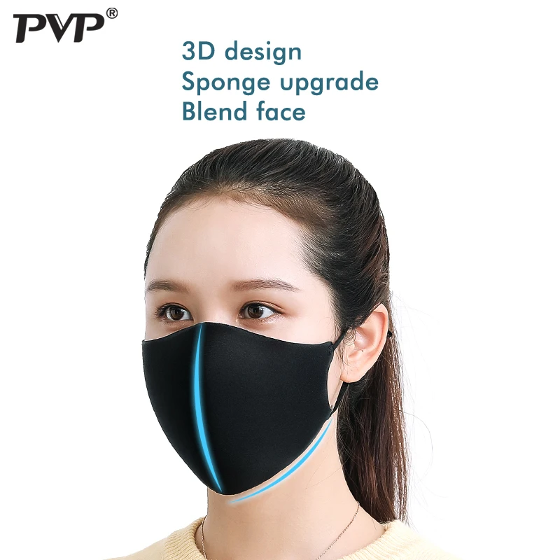 PVP 3Pcs Black Bilayer Sponge Mouth Mask Anti Haze Dust Washable Reusable Double Layer Dustproof Mouth-muffle Wind Proof  Mask