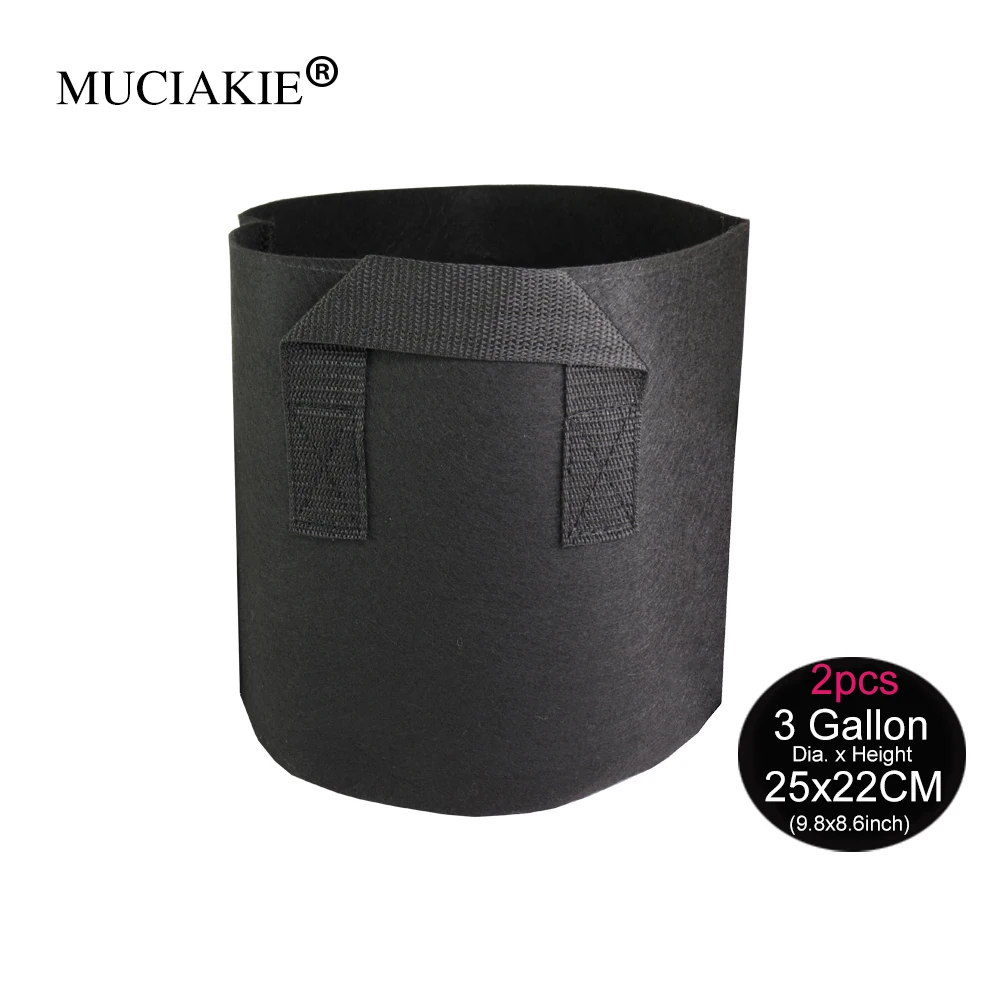 MUCIAKIE 1-10 галлоновых кармашки для выращивания растений, корень мешок цветок растение ткань томатное растение растительное цветочное горение мешок с ручками - Цвет: 2pcs 3 Gallon