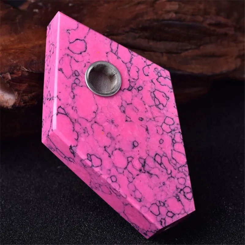 Pink Turquoise Распродажа оптом розовые бирюзовые кварцевые ромбовидные курительные трубки для табака - Цвет: Pink Turquoise