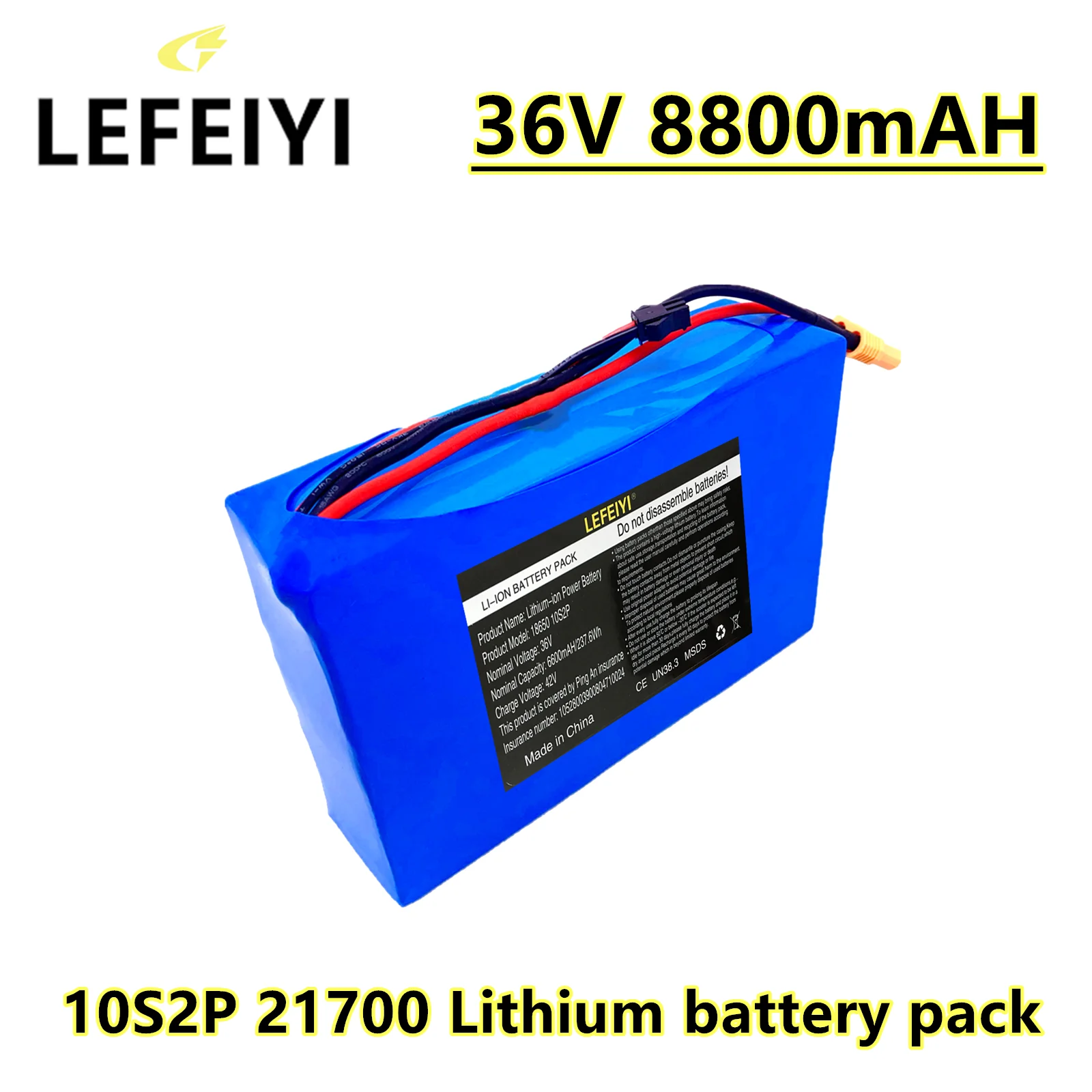 

LEFEIYI 10S2P 36V 8.8Ah 21700 Lithium Ion Battery Pack For Scooter Skateboard Ebike Electric Bicycle 42V 36V XT60 SM 2P Plug