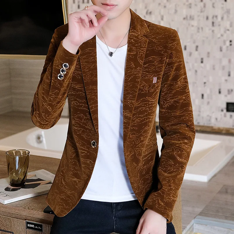 

new 2019 young men handsome tide wash and wear a suit of cultivate one's morality leisure velveteen fashion suits