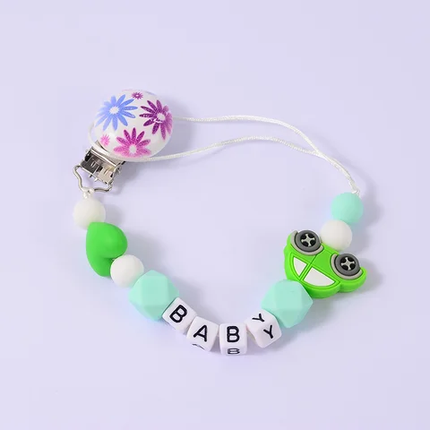 Baby Personalised Name Pacifier Chain Silicone Car Wooden Clips Soother Pacifier Chain Nipple Holder for Baby Gifts