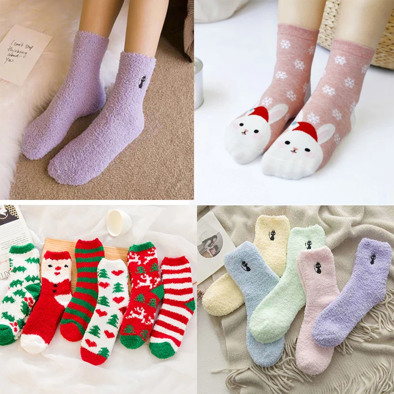 1/2/3 пары осень-зима Для женщин носки в виде симпатичных животных толстый теплый плюш Гольфы футболка с забавным мультипликационным принтом «рождественские Санты гольфы Колготки чулочно-носочные изделия