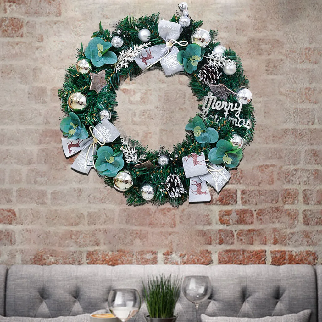 Рождественский венок, висящий на двери искусственный растительный ротанговый круг, украшение на стену, искусственный цветок, висящий венок для дома