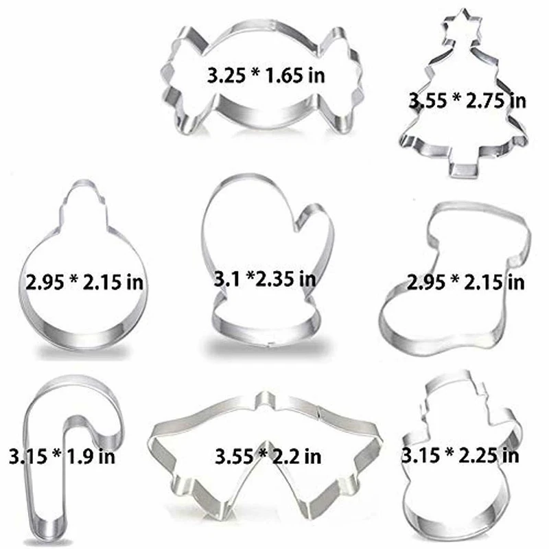 8Pcs/Set Stainless Steel 3D Christmas Cookie Cutters Cake Cookie Mold Fondant Cutter DIY Baking Tools