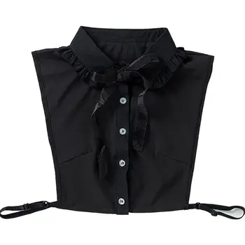 

Women Pleated Ruffles Lapel Fake Collar Lace Ribbon Bow Tie Chiffon Half-Shirt AXYD