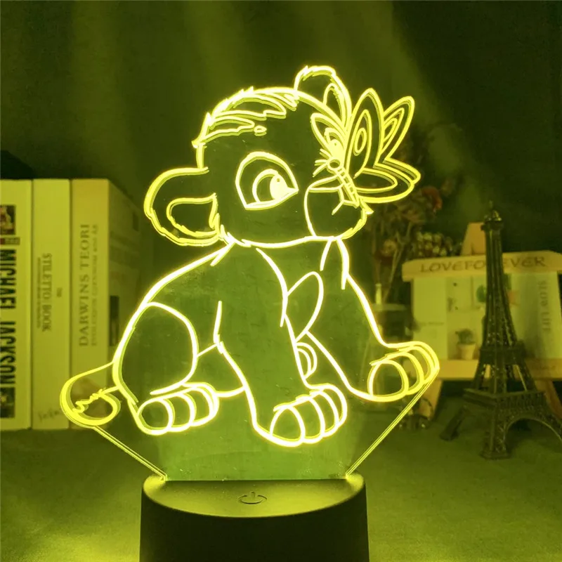 Мультфильм ночник Король Лев Simba светодиодный 3d свет изменение цвета Новинка