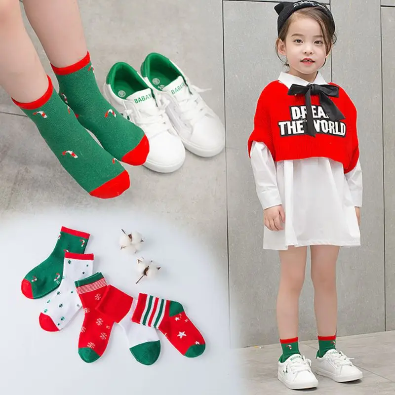 Детские мягкие хлопковые носки на осень-зиму, 5 пар/уп. милые носки до щиколотки с рождественской тематикой, с героями мультфильмов, для