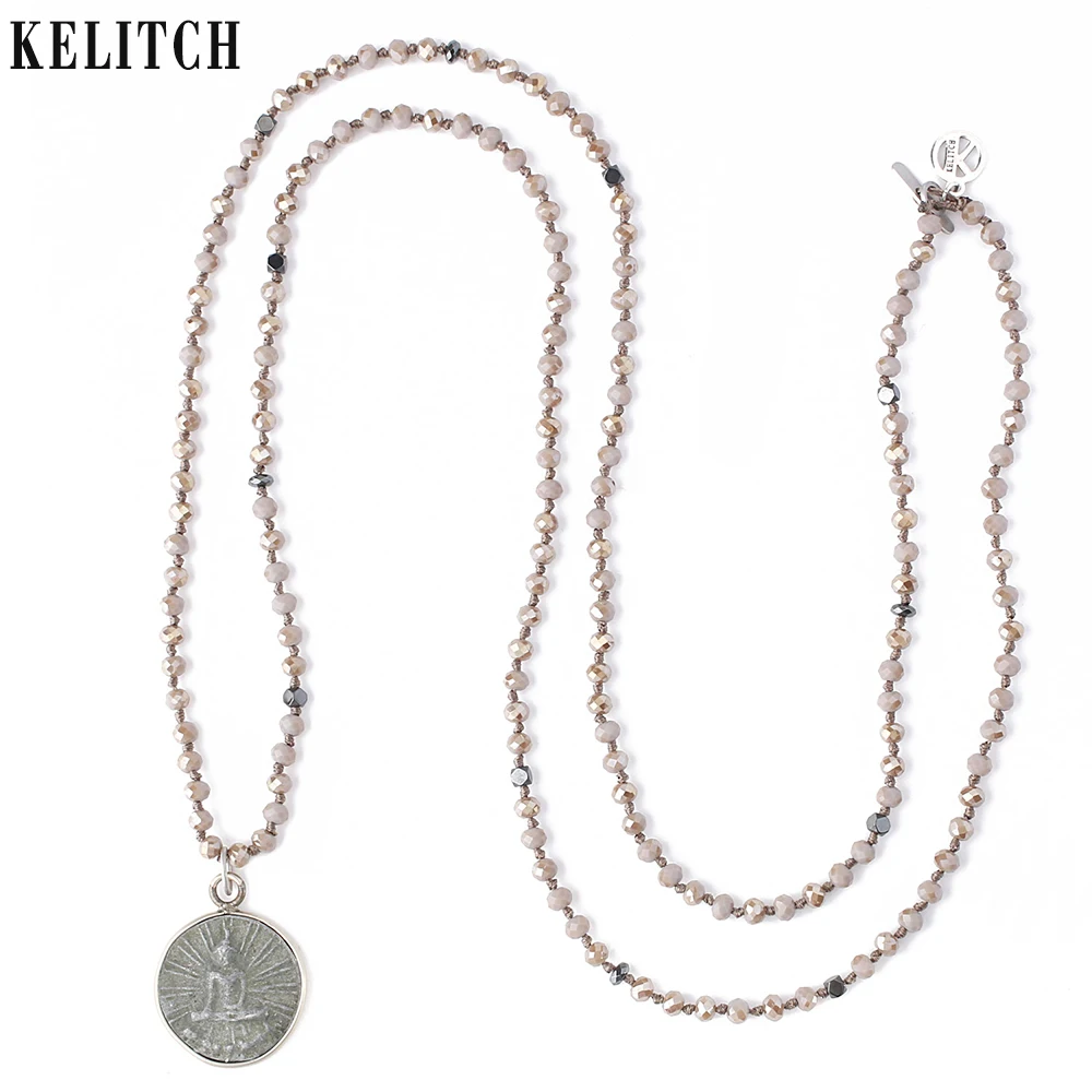 KELITCH, богемное пляжное ожерелье, ручная завязанная Будда, массивное ожерелье, двойное лицо, хрустальные бусины, длинная цепочка для девочек, Трендовое ювелирное изделие