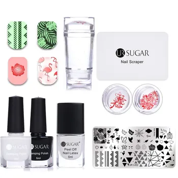 

UR SUGAR Flower Nail Stamping Plates Stamping Polish Set Clear Jelly Nail Art Stamper Scraper Template Image Plates Tools Kits