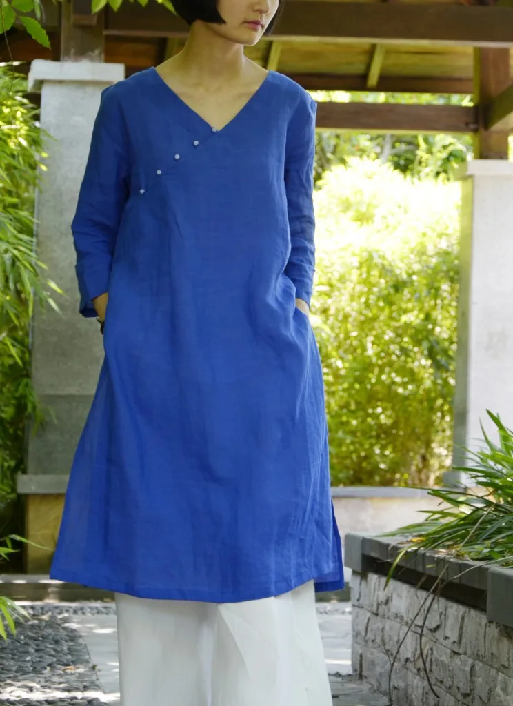 Y757 летнее улучшенное Xie Jin Cheongsam платье с высоким разрезом yu kou v-образным вырезом свободное и женское платье дзен большого размера