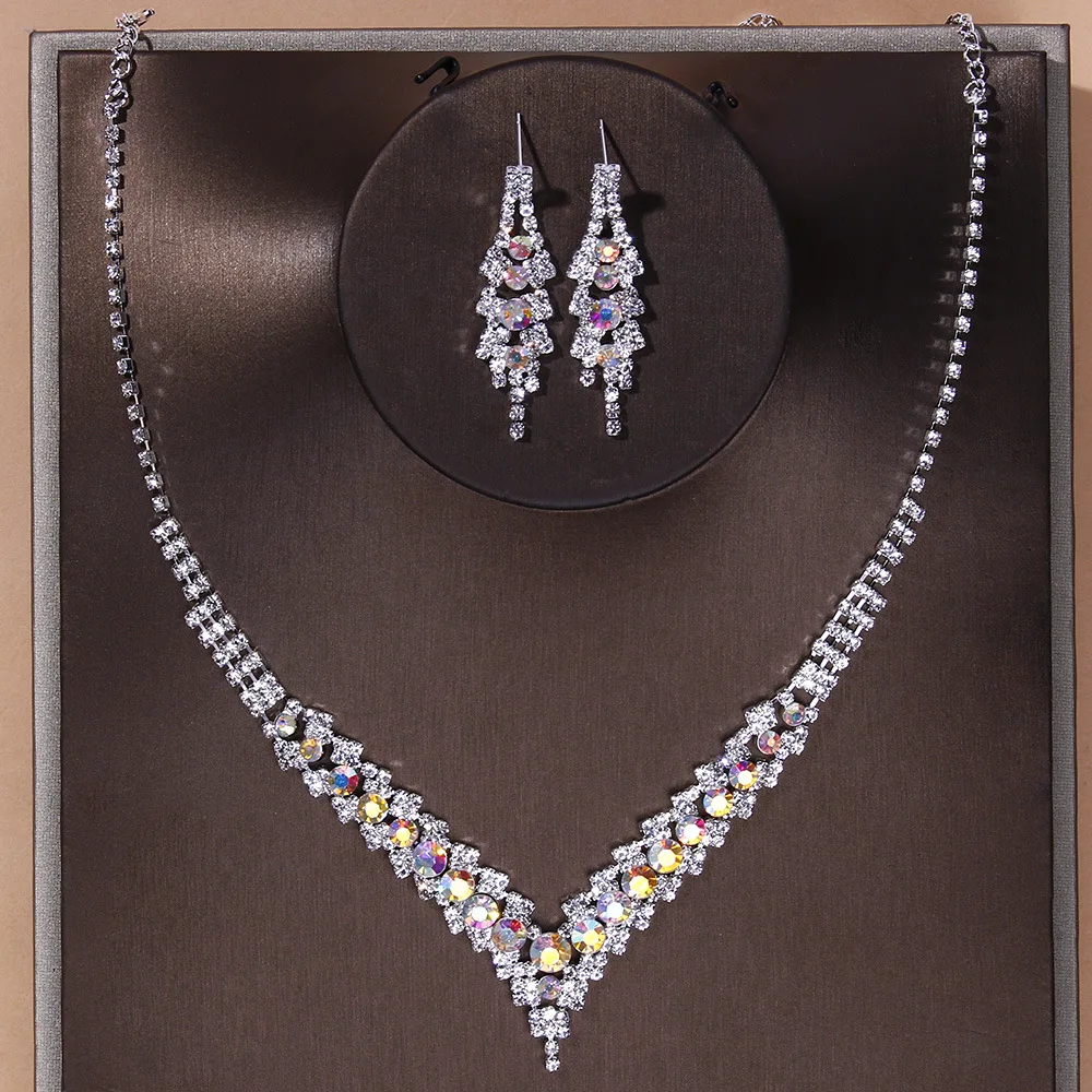 Tanie BLIJERY wielokolorowy kryształ Rhinestone ślubny komplet biżuterii damskiej V kształt