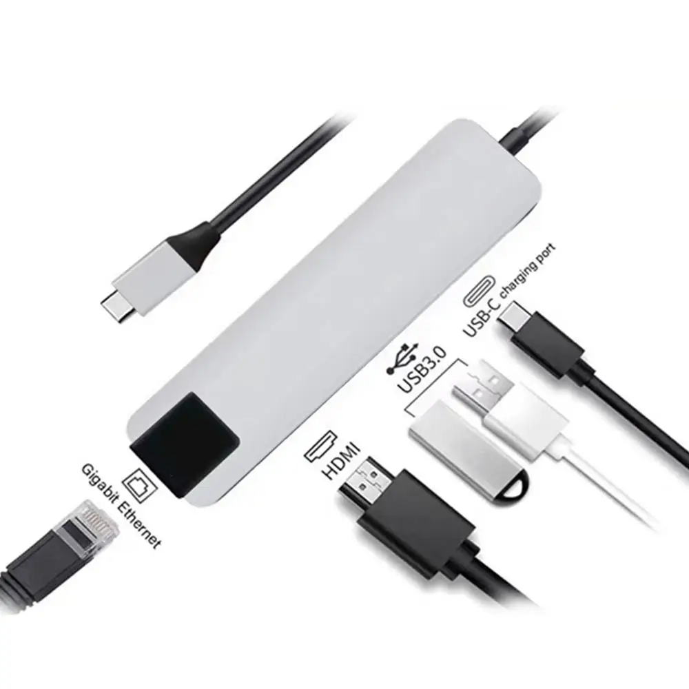 5 в 1 usb type C концентратор HDMI 4K USB C концентратор к Gigabit Ethernet Rj45 Lan адаптер для MacBook Pro USB-C зарядное устройство конвертер